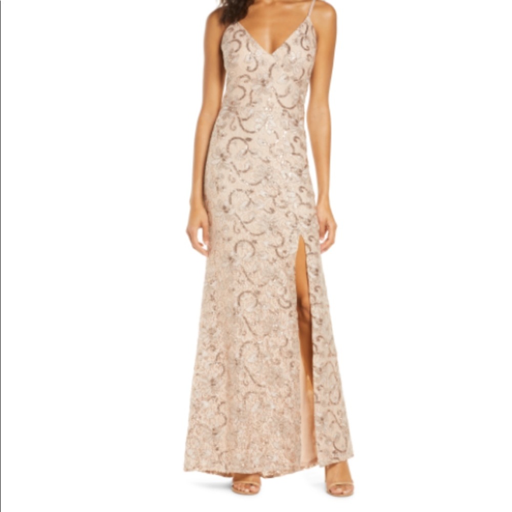 Vince Camuto Sequin Floral A-line Gown
